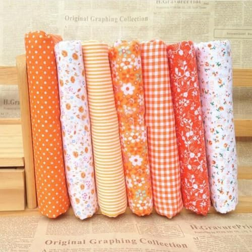 Baumwollstoff Stoffe für Patchwork, Nähen, Scrapbooking, Quilten, Blumen-Punktmuster, Handwerk und Nähen, Hobby, 25 x 25 cm, Orange, 7 Stück