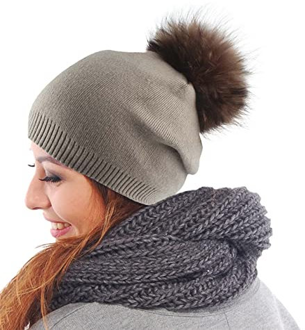 Hair Bonnet Sleep Cap Silk Haarkappe Schlaf Seide Damen-Winter-Mütze Kunstplüsch-Bobble I Damen-Mütze gestrickte Wintermütze Mütze Dünn Damen Baumwolle Mütze Dünn Baumwolle (Khaki, One Size)