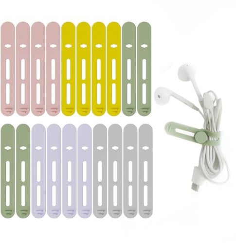 20Pcs Silicone Cable Ties, Green Cable Ties Reusable Yellow, Computer Accessories Organizer, Wire Organizer for Earphone, HDMI, Phone Charging, Mouse in Home Office Table Desk