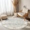WITSHOCK Waschbarer Teppich Rund 120 cm: Vintage Boho Teppiche Schlafzimmer - Waschbarer Kurzflor-Runder Teppich mit Rutschfester Unterseite für Esszimmer & Sund Kinderzimmer (Hellblau)