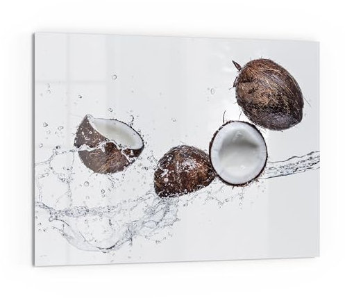 DEQORI Panel posterior de cocina de cristal, diseño de coco, 80 x 60 cm, pared trasera para baño o cocina, protección contra salpicaduras para cocina y baño, decoración moderna para espejos de