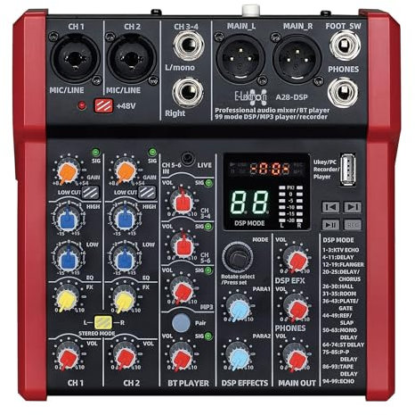 E-Lektron A28-DSP Live Mischpult 2-Kanal + Stereo AUX, BLuetooth, MP3 USB-Interface und Effekt-Prozessor (A28-DSP)