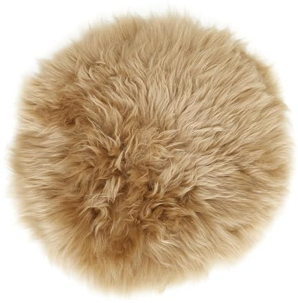 -LUXOR- living Sitzkissen Stuhl Echtfell, Flauschige Sitzauflage, Stuhlkissen, Lammfell Sitzkissen, Fell für Stühle, rund 34 cm Cognac, 1 Kissen
