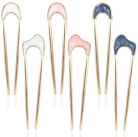 6PCS French Hair Pins, Vintage Hair Fork Metal U Shaped Hair Pins Simple French Twist Hair Pin for Buns Chignon for Women Girls