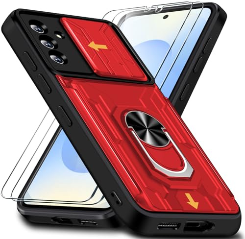 für Samsung Galaxy S25 Plus Hülle mit Kameraschutz & Kartenschlitz, Schutzhülle Galaxy S25 Plus mit 2 Schutzfolie, 360° Metall Ring Ständer Stoßfest Bumper Case