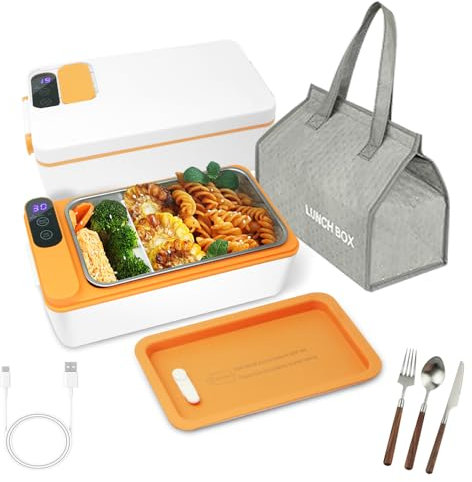 SL Nevnmoe Cordless Electric lunch box, Battery Powered Heated Lunch Box，Food Heate 1L Adjustable heating time Comes with tableware and insulated bag Used for trucks, camping, offices