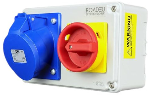 RoadEu - Prise 32A 3P 230V - Prise Monophasée avec coupe-circuit verrouillable. IP44