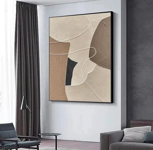 ZHAOLIN Peinture à l'huile abstraite sur toile beige et marron Wabi Sabi, décoration murale neutre, grande taille, style bohème, texturé, décoration d'entrée, pour la maison, 80 x 120 cm, sans cadre