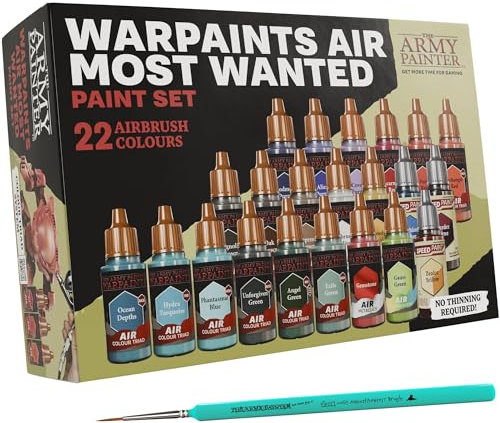 The Army Painter Warpaints Air Most Wanted Paint Set C, 22x18ml pinturas, 19 acrílicas para aerógrafo, incl. 2 metálicas, 1 fluorescente, 1 medium, 3 Speedpaints y 1 pincel - para modelos y miniaturas