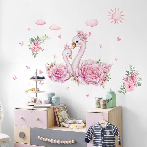 Wandtattoo Rosa Schwan Wandsticker Wanddeko für Wohnzimmer Schlafzimmer Sofa Hintergrund,Wandaufkleber Kinderzimmer Mädchen und Jungs,Diy Wandkunst Dekor