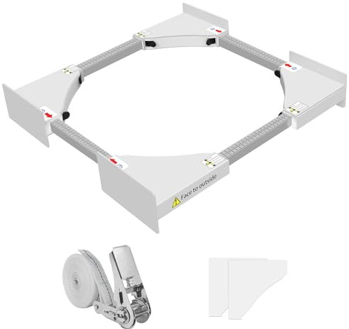 NIUXX Zwischenbaurahmen universal, Verbindungsrahmen für Waschmaschine und Trockner, Stapelbausatz mit Ratschenseil, Einstellbare Größe(46-66cm)weiß