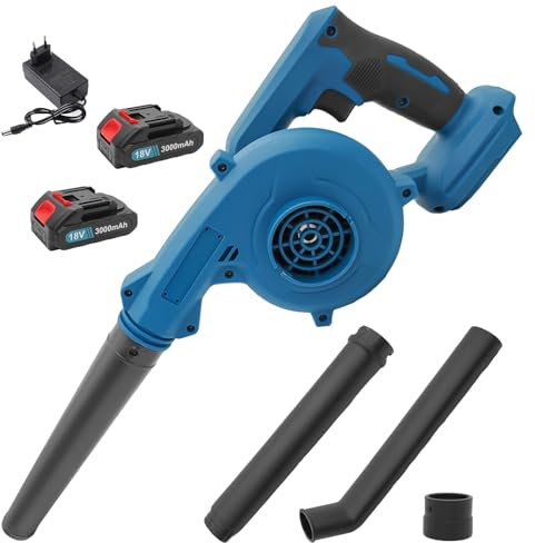 Akku-Laubbläser für Makita 18V, Akku-Gebläse, Luftmenge 2,6m³/min, 2-in-1 Elektrischer Laubsauger/-bläser, Verbesserter Größerer Lufteinlass, Zum Laubblasen, Saugen und Laubblasen, Mit 2 Akkus