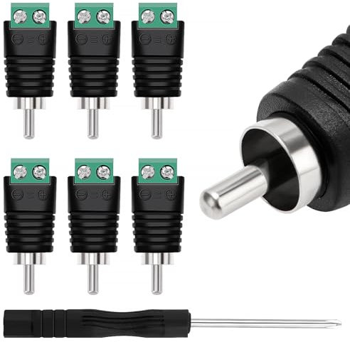 KUOQIY 6 Piezas RCA Macho Conector Adaptador, RCA Macho Enchufe a AV Tornillo Terminal Bloque, Audio Video Conector Adaptador, para Sistema de Cámara de Seguridad CCTV