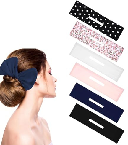 6 Stück Hair Bun Roller Haarband Set mit Schleife, 6 Stück, Muster - Polka Dot, Blumenmuster, Unifarben in Schwarz, Marine, Rosa und Weiß, Haar Styling Accessoire