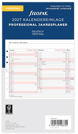 Filofax Kalender Personal Prof.Jahresplaner (deutsch)2027