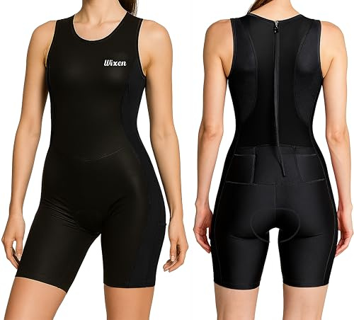 Wixen Women’s Triathlon Suit – Padded One-Piece Sleeveless Trisuit with Rear Zipper for Running, Swimming, Cycling