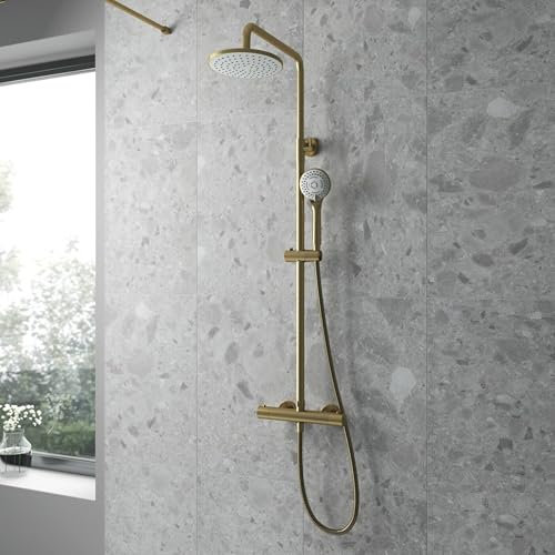 Dual Head Brushed Brass Thermostatic Shower | Brushed Brass | Thermostatic Shower | Dual Function |