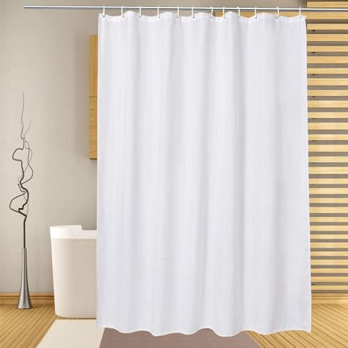 Rideau de Douche en Tissu Blanc imperméable 240x220cm/Largeur x Hauteur Rideau de Douche décoratif Lavable en Machine pour Salle de Bain d'hôtel, Plusieurs Tailles Disponibles
