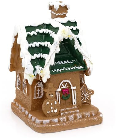 Carousel Home LED Gingerbread House Ornament | Light-Up Mini Christmas House Decoration | Battery-Operated Gingerbread Village Ornament - 13cm