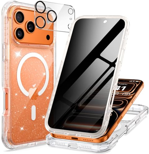 seacosmo Funda Antiespía para iPhone 17 Pro, Purpurina | Compatible con Magsafe, Pantalla Integrada de Cristal Templado, Protección de Cámara, Carcasa 360° Antichoques