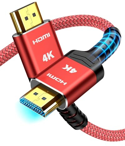 SNOWKIDS 4K HDMI Kabel 5M, 18Gbps High Speed HDMI 2.0, Rot | 4K@60Hz Nylon Geflecht HDMI-Kabel mit ARC,3D, HDCP 2.2, Kompatibel mit HDTV/Laptop/Blu-ray/Soundbar/Monitor/PS-5/X-box