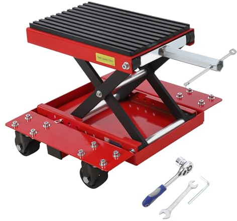 RBFGYIOP Cric Idraulico a Forbice per Moto 1200 lbs – Sollevatore Professionale con Piattaforma Larga – Ruote e Carrello – per Moto Cross, ATV, Cruiser – Chiave a cricchetto – Tappetino in Gomma –
