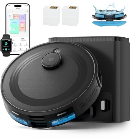 Lefant M2 Plus Robot Vacuum with Mop,Self-Emptying Base,75-Day Hands-Free | 6000Pa Suction Power, dToF Laser Navigation, PSD Obstacle Avoidance, WiFi 2.4G/5G, App & Alexa Control, Ideal for Pet Hair
