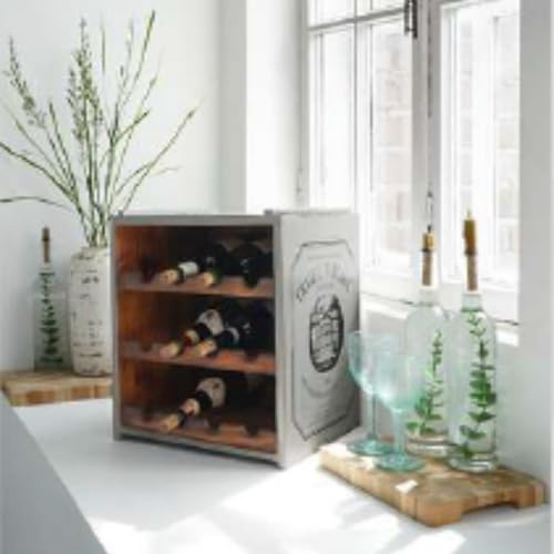 LEBENSwohnART Flaschenbox SURAT Antique Grau Mahagoni 40cm Shabby Weinregal Cube Regal Massivholz