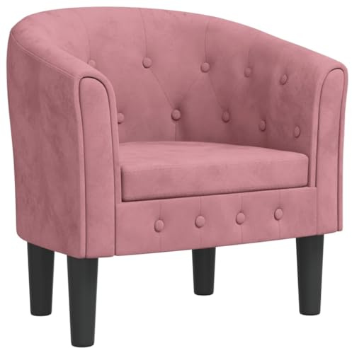 Makastle Fauteuil de Salon avec Coussin, Chaise de Canapé avec Boutons Décoratifs et Dossier Incurvé pour Bureau Chambre, Rose 70 x 56 x 68 cm Velours