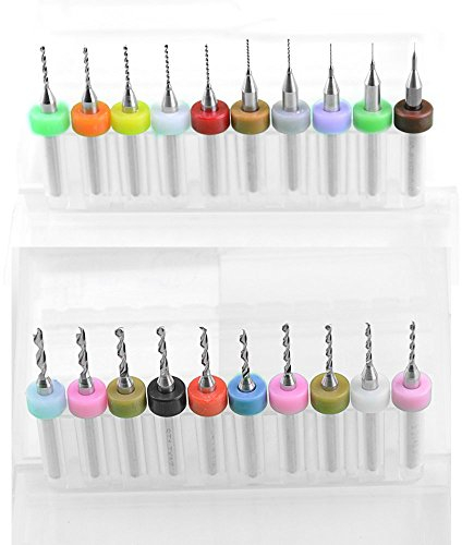 BGTXINGI Mikrobohrer-Set, 20 Stück, für Leiterplatten, Hartmetall, Wolframstahl, Schaft 0,10 mm bis 1,0 mm und 1,1 mm bis 2,0 mm (je 1 Stück)
