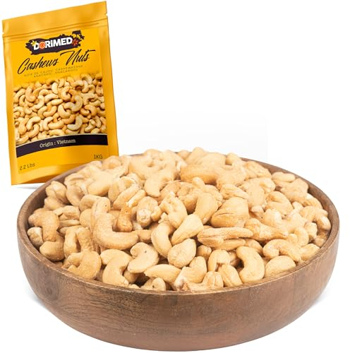 Anacardos Salados Enteros | 1 Kg de Piezas de Frutos Secos de Origen 100% Natural | Nuez Sin Cáscara | Anacardium Occidentale | Tostados | Cashews nuts | Dieta vegana y vegetariana
