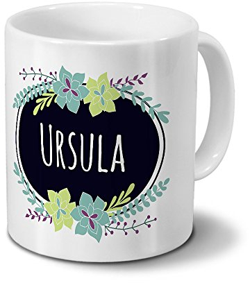 printplanet Tasse mit Namen Ursula - Motiv Flowers - Namenstasse, Kaffeebecher, Mug, Becher, Kaffeetasse - Farbe Weiß