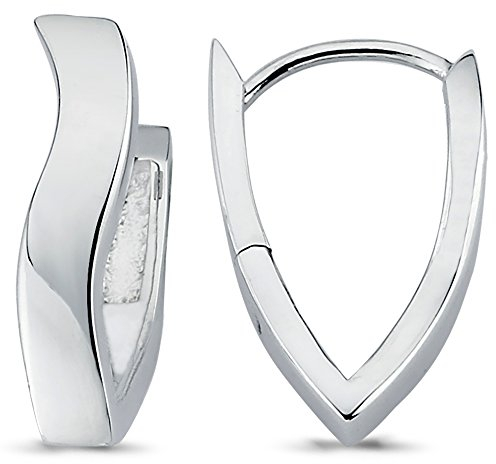 Vinani Damen Ohrringe 925 Silber - Klapp Creolen Ohrring Set für Frauen V-Form mittel geschwungen glänzend aus rhodiniertem 925 Sterling Silber 2CKC