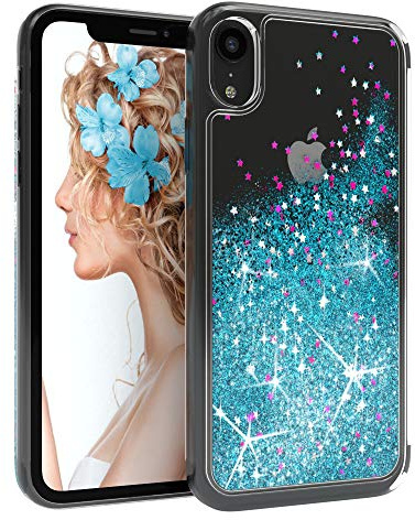 EAZY CASE Hülle kompatibel mit iPhone XR Schutzhülle mit Flüssig-Glitzer, Handyhülle, Schutzhülle, Back Cover mit Glitter Flüssigkeit, aus TPU/Silikon, Transparent/Durchsichtig, Blau