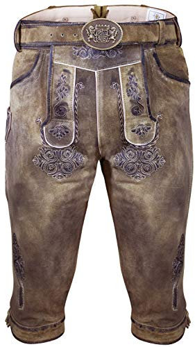 Edelnice Trachtenmode Bayerische Traditionelle Kniebund Lederhose Valentin inkl. Gürtel Gr. 44-68 (48) Olivbraun