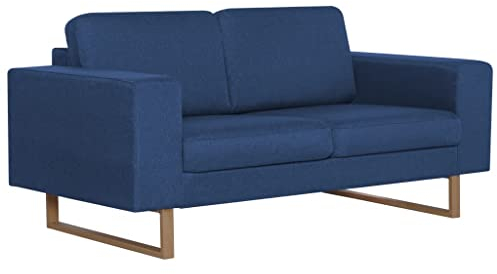 vidaXL Sofa 2-Sitzer mit Rückenkissen Sitzkissen Zweisitzer Loungesofa Polstersofa Lounge Stoffsofa Sitzmöbel Wohnzimmer Stoff Holzrahmen Blau