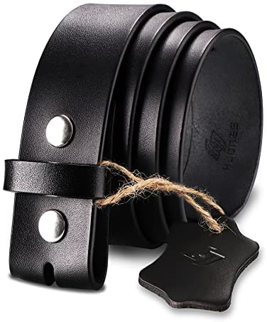 HJones Herren Ersatzgürtel Keine Schnalle Gürtel Riemen, Männer Ledergürtel mit Silber Snap On Gürtel Ohne Schnalle 1 1/2 Zoll Breit(Schwarz, 46“)