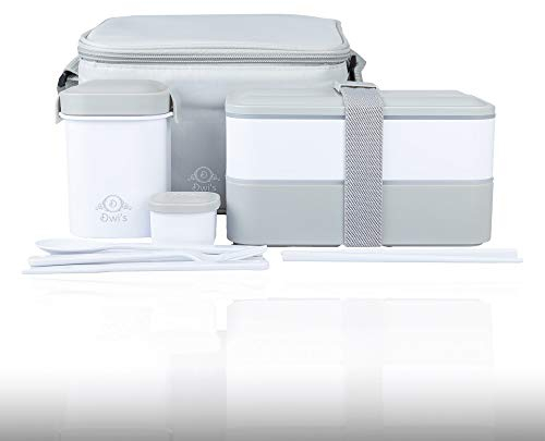 Dwi's Lunch Box, Bento Box sans BPA, Bento Japonais avec Lunch Bag Isotherme | Boite Bento 2 Compartiments de Marque Française | Boite Repas Hermétique avec Couverts | Box Lunch Ecologique | 1200 ML