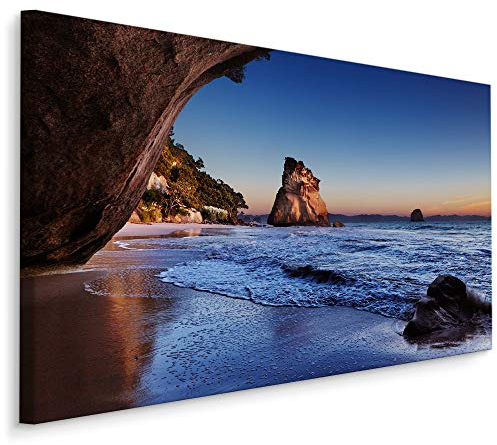 Muralo Bilder Strand 100 x 70cm Meer See Bild auf Leinwand Wandbild Neuseeland Zimmer Deko Leinwandbilder Schlafzimmer Wohnzimmer Wanddekoration Design Wand Bild Natur Landschaft