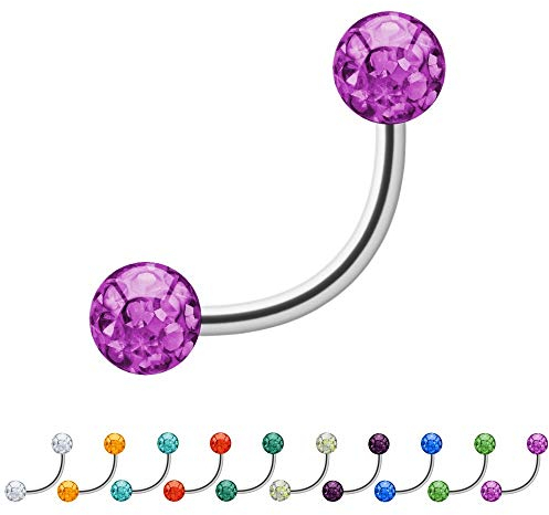 Treuheld® | 1.2mm x 5mm Piercing Banane | 3mm Kristall Kugeln | Pink/Rosa |Chirurgenstahl | Silber | Bauchnabelpiercing Nippelpiercing