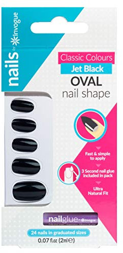 Invogue Coloured Oval Nails - Jet Black (24 Pieces)