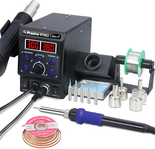 Preciva 2-in-1 Hot Air Gun Rework and Soldering Iron Station with ℉/℃, Cold/Hot Air Conversion, Solder Station with Digital Temperature Correction and Sleep Function