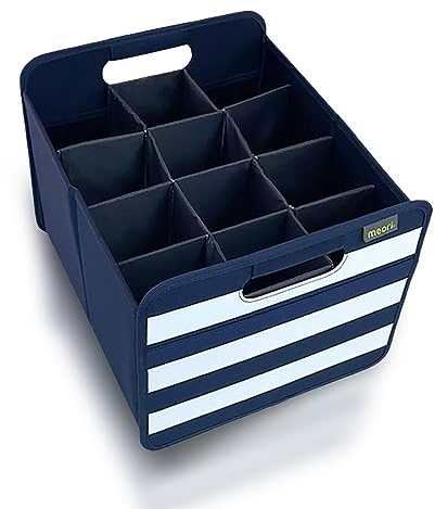 meori Foldable 12 Bottle Wine Carrier Marine Blue Stripes Carry Glassware Liquor Storage Bottle Shopping Travel Cocktails RV, B100792
