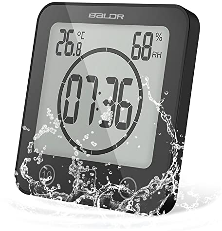 DEECOZY Tendlife Uhr Thermohygrometer, Uhr für Badezimmer, Wecker, Timer, digital, LCD, Duschuhr, Badezimmer, tragbar, mit Touch-Steuerung, für Küche und Badezimmer