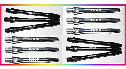 THOR-DARTS ®™ Aluminiumschäfte 47mm medium Dart Alu Shafts 2 Set = 6 Stück schwarz & silber