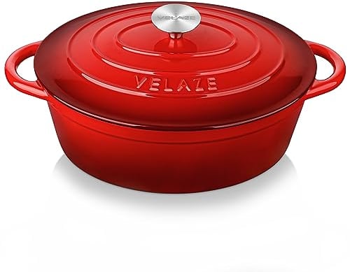 Velaze 5L Oval Dutch Oven, Non Stick Cooking Pan Pot Dutch Oven, Enamel Coating, Good Sealing, for All Heat Source, Classic 30cm(Red) 5l oval dutch oven