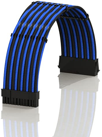 LINKUP - AVA 50cm ATX 24-Poliges (20+4) Motherboard PSU Geflochtenes Sleeved Verlängerungskabel für Stromversorgung mit Kammern | Robustes und Steifes Design | Einzelverpackung | 500mm - Blau Schwarz