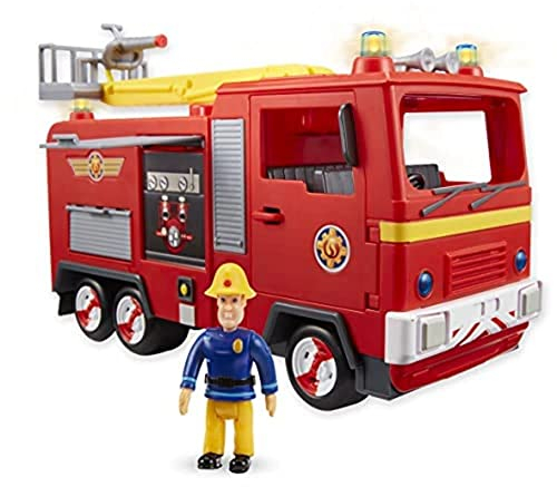 FIREMAN SAM Electronic Spray and Play Jupiter fire engine, free-wheeling with lights, sounds, water cannon, with figure playset., Red,35.5 x 15 x 20.5 centimeters