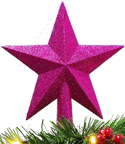 Christmas Concepts® Decorazione per albero di stelle con glitter da 20 cm – Decorazione per albero di Natale (Rosa shocking)