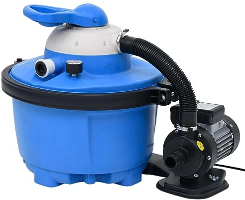 vidaXL Pompa con Filtro a Sabbia Robusta Pulizia Acqua Resistente Anticorrosione Tutte Le Stagioni Piscina Blu e Nera 385x620x432 mm 200 W 25 L